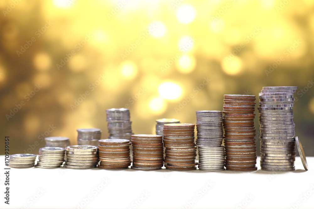 Poster coin stack in increasing graph pattern. business growth concept