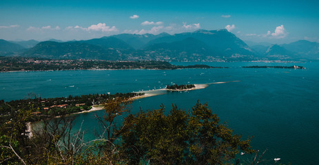  panoramic view of Garda Lake, Italy, low visibility,