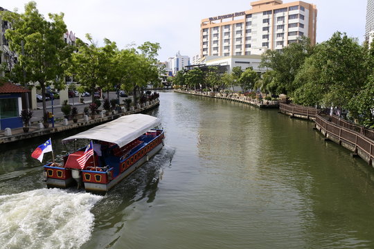 A tourist boat in Malacca River, Malacca city, Melaka, Malaysia