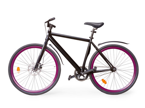 Fototapeta Black fixed urban bike with violet whells isolated with clipping path