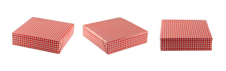 Red gift box isolated on white background.