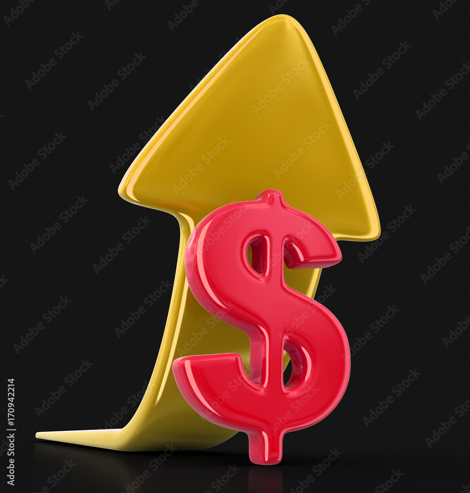 Poster dollar sign with arrow up. image with clipping path