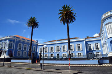 Fototapeta na wymiar Altstadt von Ponta Delgada (Azoren)mit Platz der Republik, Denkmal Goncalo Vehlo Cabral und dem Rathaus Camera Municipal