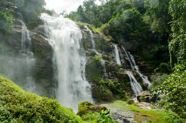 Fototapeta na wymiar Close up Wachirathan Waterfall by Taken at Doi Inthanon National Park, Chiang Mai, Thailand.