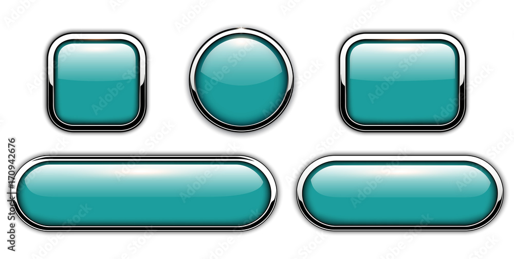Poster Glossy buttons blue with metallic chrome elements