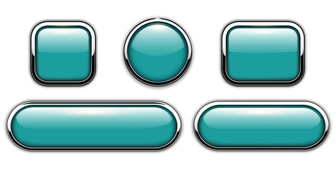 Glossy buttons blue with metallic chrome elements