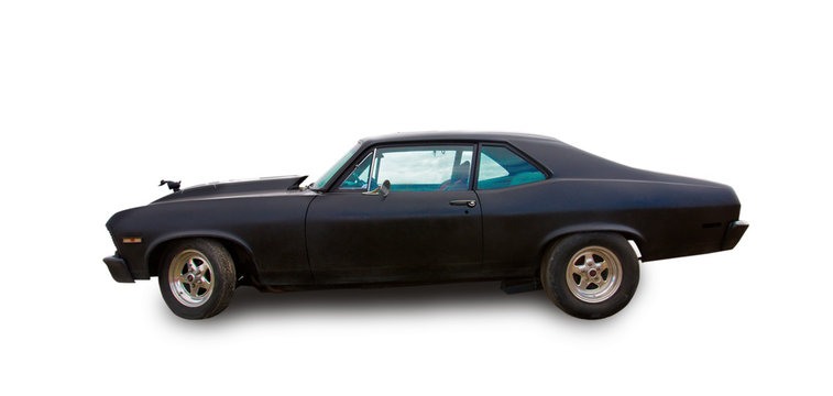 Vintage american muscle-car. White background.