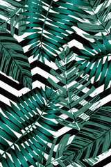 Modern palm leaves print with geometric shapes. Vectror illustration.