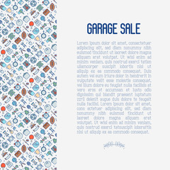 Garage sale or flea market concept with place for text. Thin line vector illustration for banner, web page, print media.