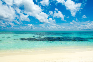 Beautiful landscape of clear turquoise Indian ocean, Maldives islands