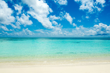 Beautiful landscape of clear turquoise Indian ocean, Maldives islands