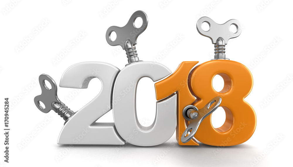 Poster new year 2018 with winding keys. image with clipping path.