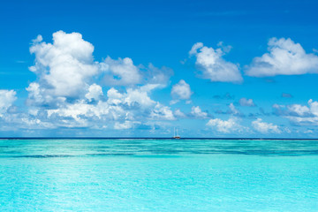 Beautiful landscape of clear turquoise Indian ocean, Maldives islands