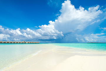 Beautiful tropical landscape of sandy beach near Indian Ocean, Maldives