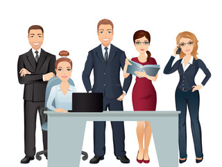 Meeting business people. Teamwork. Office team discussing and brainstorming. / Vector illustration, flat design on white background