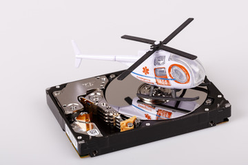 ambulance helicopter on harddrive or hdd - data rescue concept