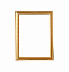 Gold wooden frame isolated.