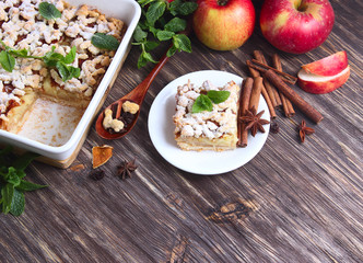 Homemade apple pie on wooden table