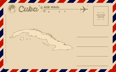 Vintage postcard with map of Cuba