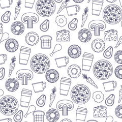 tasty foods pattern in monochrome silhouettes vector illustration