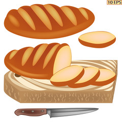 Loaf. Bread. A loaf of bread. Sliced loaf of bread. Fresh loaves. Loaves white. Wheat loaf. The bread for the sandwiches. Bakery products. Vector illustration isolated on white background.