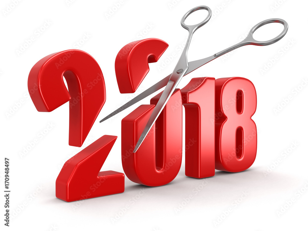 Poster scissors and 2018. image with clipping path.