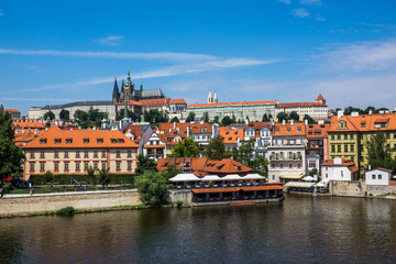 Obraz premium View on the Vltava river and St.Vitus Cathedral in Prague, Czech Republic
