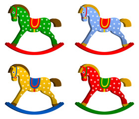 rocking horses set. children s toy. classic wooden swing. vector illustrations