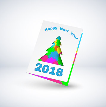 2018 greeting card with christmas tree