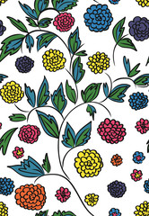 Floral seamless background pattern with  flowers and leaves, spring - summer season. Vector illustration for textile, wrapping paper, wallpaper, сurtains .