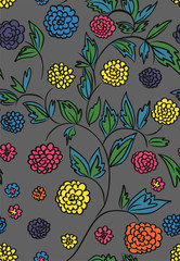 Floral seamless background pattern with  flowers and leaves, spring - summer season. Vector illustration for textile, wrapping paper, wallpaper, сurtains .