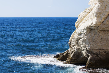 Morning waves on the Mediterranean sea near Rosh Hanikra