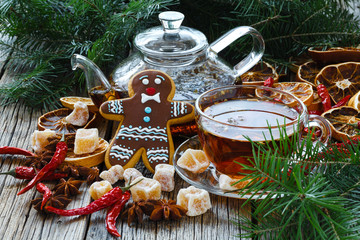 Traditional christmas pastry and cup of tea