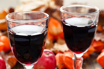 Two glass of red young wine after harvest