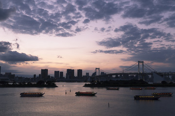 Obraz premium 夕暮れの東京湾と対岸の街並み