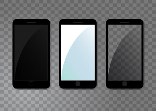 Smartphone icon set isolated on transparent background. Vector mobile phones illustration