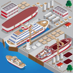 Naklejka premium Repair of ships. Dock. Isometric. Vector illustration.
