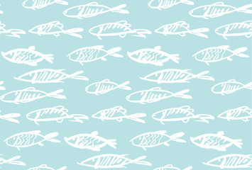 seafood fish seamless pattern for menu, poster, fabric, wrapping paper, background. vector traced graphic illustration