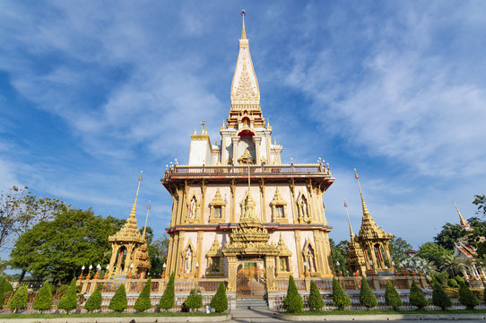 Pagoda of Wat Chalong (or formally Wat Chaiyathararam) - the most important of the 29 buddhist temples of Phuket, located in the Chalong Subdistrict, Mueang Phuket District, Thailand
