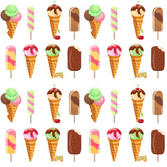 Ice cream sweet dessert seamless pattern cold food vector illustrations