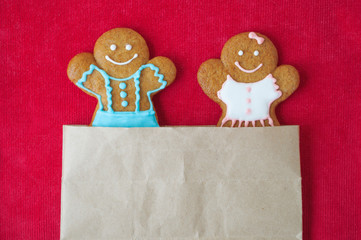 Christmas gingerbread mans. Concept of new year gift.