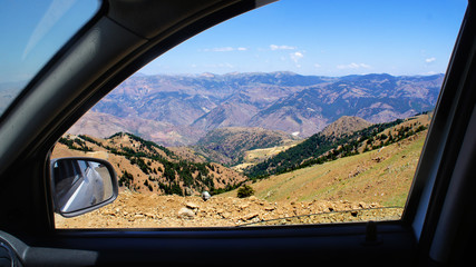 View through the window of a car on the Taurus Mountains, Turkey