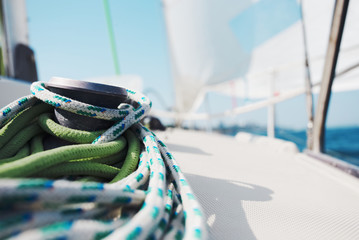 Close-up of yachting equipment on the background of the sea