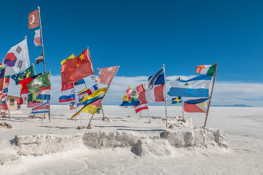 Flags in Salar Uyuni Bolivia