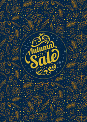 autumn leaves doodle sale poster on seamless pattern