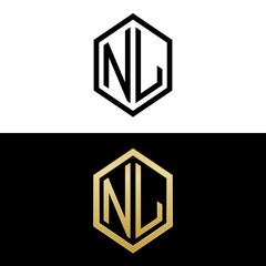 initial letters logo nl black and gold monogram hexagon shape vector - obrazy, fototapety, plakaty