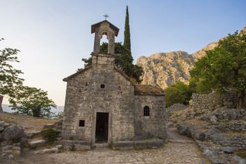 Fototapeta na wymiar old destroyed church in Montenegro. Mountains and nature.