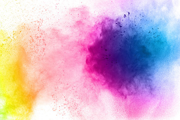 Obraz premium abstract color powder explosion on white background.abstract Freeze motion of color powder exploding.