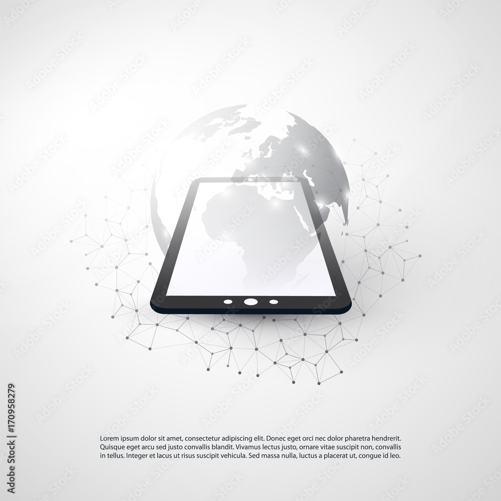 Poster abstract cloud computing and global network connections concept design with tablet pc, wireless mobi