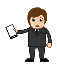 Cartoon Worker Showing Mobile